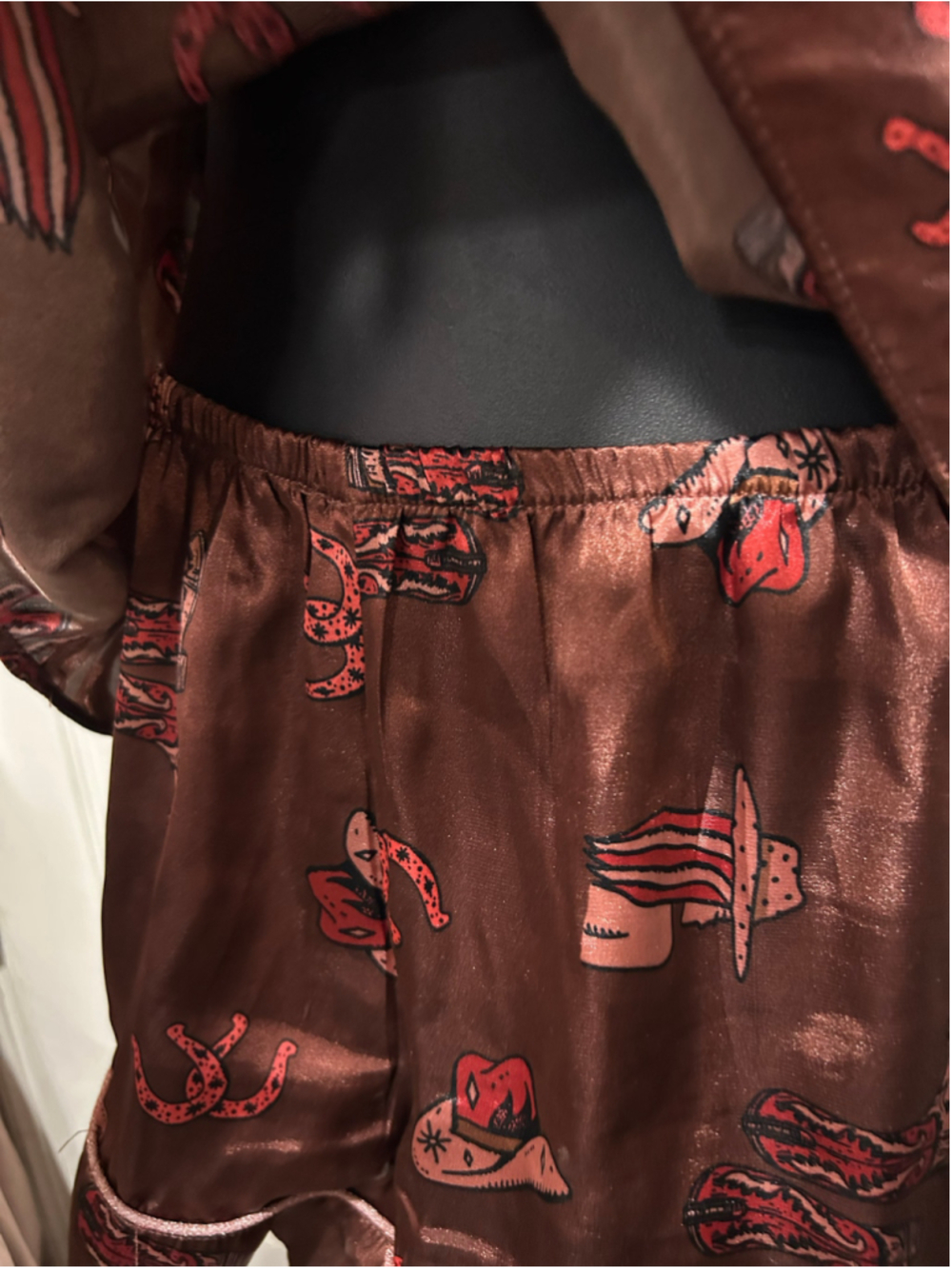 Women's Midnight Bakery Pajama Set, Size L, Brown and Red Cowboy Print - Picture 4 of 5